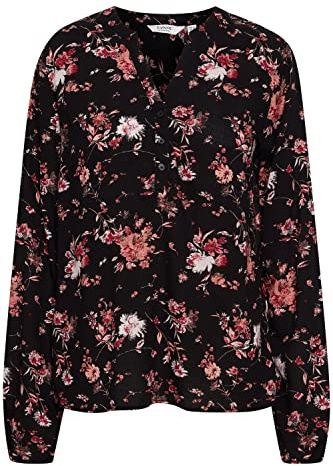 b.young BYMMJOELLA Damen Langarmshirt Langarmbluse Bluse mit V-Auschnitt mit Knopfleiste Allover-Print Regular Fit aus 100% Viskose LENZING(TM) ECOVERO(TM)