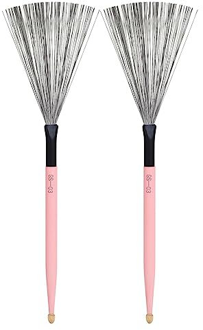lopituwe Packung mit 2 Drum Brush Instrument Supplies High Carbon Steel Firm Structure Cajon Stick Professional Compact Size Üben Prop, Rosa