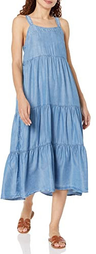 The Drop Damen Britt Maxi-zeltkleid im Stufendesign, Tencel Chambray, M