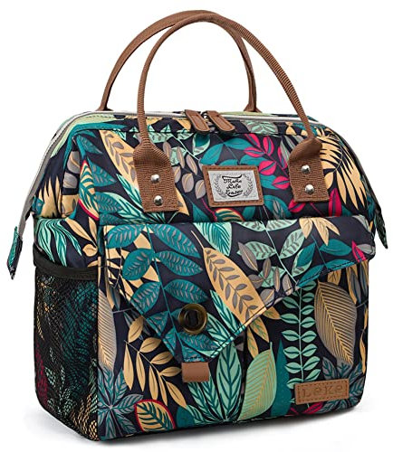 Lekesky Hand Carry Stahlring Lunch Bag Kühltasche Damen Lunchtasche Isolierte für Frauen Auslaufsichere weit geöffnete Lunchbox, 11L, Blauer Dschungel