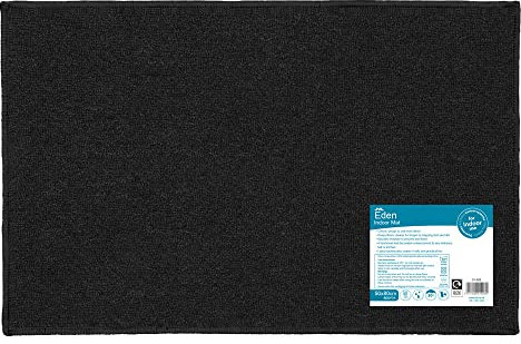 JVL Eden Machine Washable Latex Backed Doormat, 50x80cm,Black