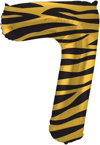 Folat 64167 Luftballon Geburtstag Ziffer Zahl 7 Tiger Chic Löwe Braun Schwarz 86 cm - Helium Ballon Decoration Geburtstagdeko, Ballon Zahl