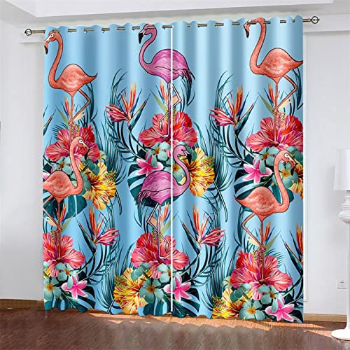 MTBDyyds Farbe Blumig Flamingo 280X160Cm Verdunkelungsvorhänge 3D Drucken Verdunklungsvorhänge Kinderzimmer 2 Stück Vorhang Blickdicht Ösenschal Kindergardinen Junge Verdunklungsgardine