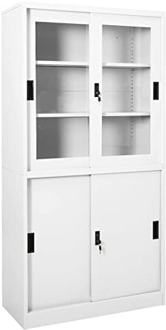 Chusui Büroschrank mit Schiebetür, Aktenschrank, Werkzeugschrank, Metallschrank, Stahlschrank, Kellerschrank, Universalschrank, Lagerschrank,en Weiß 90x40x180 cm Stahl
