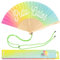 Fisura - Origineller Handfächer mit Botschaft p*to calor. Moderner und lustiger Holzfächer. Mehrfarbiger Regenbogenfächer. Leuchtet im Dunkeln. Maße: 42,5 x 23 cm. Holz und Textil.