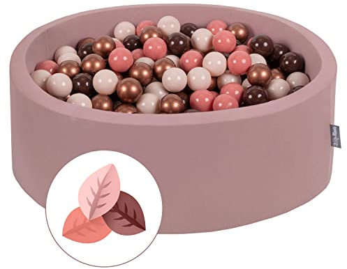 KiddyMoon Piscina De Bolas 90X30cm/200 Bolas 7Cm para Niños Hecha En La UE, Otoño: Marrón/Cobre/Beige Pastel/Salmón