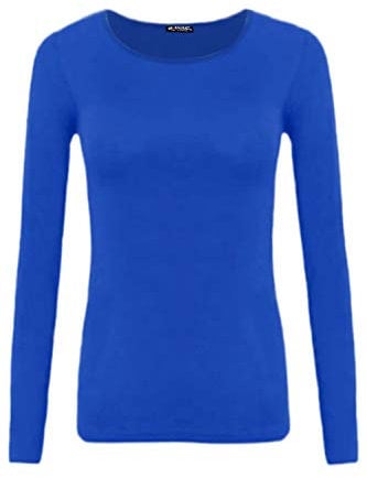 Fashion Star Womens T Shirt Plain Casual Long Sleeve Round Neck Tees Basic Top Plus Size (UK 20/22) Plain Royal Blue