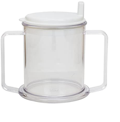 JIAHG Auslaufsicherer Boden Trinkbecher Senioren, Schnabelbecher Erwachsene mit Griff, Spezial-Trinkhilfe Becher für Pflegebedürftige, Schnabeltasse für Ältere, Becher mit Zwei Henkel (Weiß)