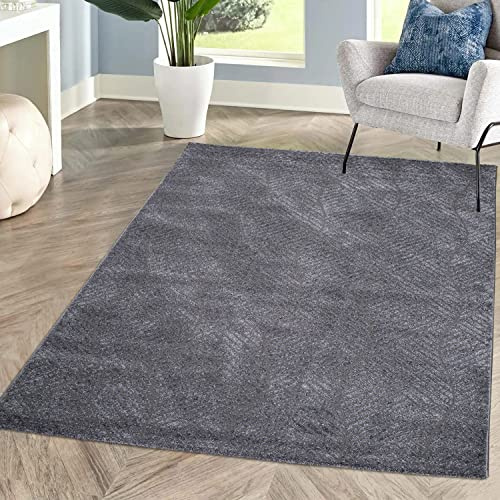 carpet city Teppich Kurzflor Wohnzimmer - Grau, Anthrazit - 140x200 cm - Friseé mit 3D-Effekt - Geo-Muster für Schlafzimmer Flur Esszimmer