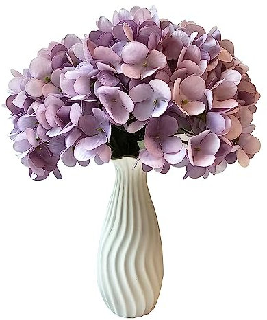 DDOWA Künstliche Hortensie und Vase, 4 Blütenköpfe, Violett