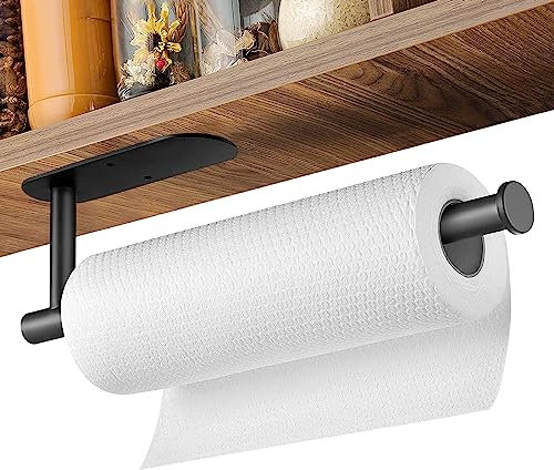 LYCXAMES Küchenrollenhalter ohne Bohren, Selbstklebend Küchenpapierhalter Papierrollenhalter, Edelstahl Unterschrank Papierhandtuchhalter mit Kleber und Schrauben, für Küche und Badezimmer,Schwarz