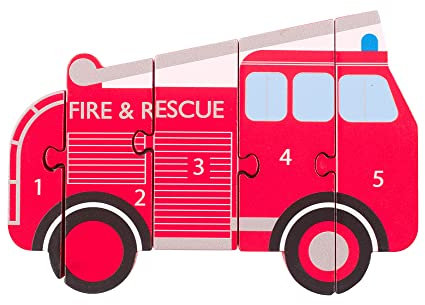 Vintage Fire Engine Wooden Number Puzzle, Counting Wooden Toys for 1 Year Old and Toddler Toys, Jigsaw Puzzle Games - Educational Montessori Toys, Early Development & Activity Toys by Orange Tree Toys