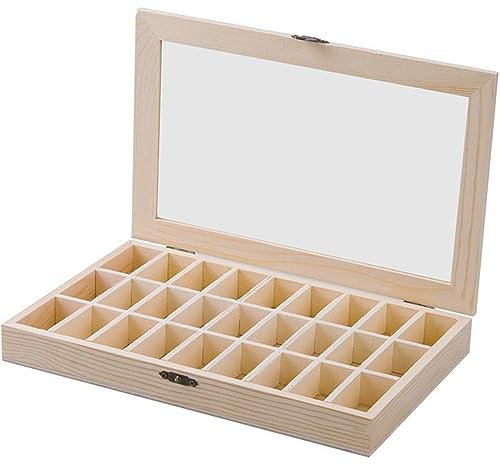 ChesKi Gesteins-Display-Box, Mineralien- Und Gesteinsprobenbox Aus Holz Mit Transparentem Deckel, Auch Für Kristall-, Edelstein- Und Schmucksammlungen