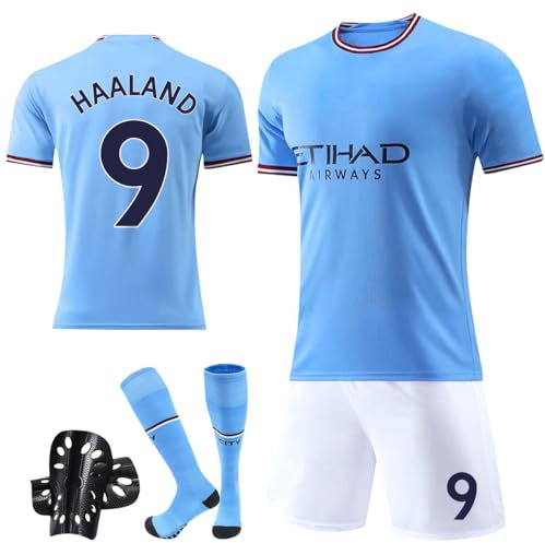 Maillot de football pour enfants,No 9 Maillot Ensemble,Hommes et Enfants Football Soccer Jersey Set,avec maillot,short,chaussettes,genouillères et porte-clés,Set De Maillot De Foot Enfant (HLD, 22)