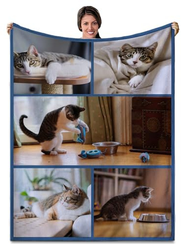 FIKCIK Personalisierte Decke, Fotodecke mit Eigenem Foto, Personalisiert Decke Kuscheldecke, Decke Selbst Gestalten, Personalisierte Geschenke fur Freundin, Mama, Papa(5 Fotos)