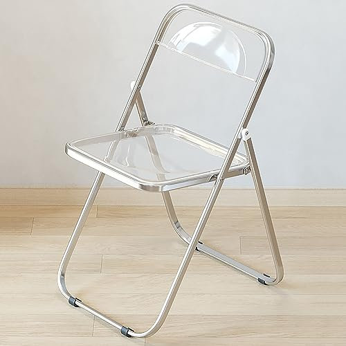Yqyc Moderner Transparenter Klappstuhl, Acryl-Klappstühle, Wohnzimmersitz Aus PC-Kunststoff, Chromrahmen, Für Wohnzimmer, Schlafzimmer, Küche, Außenbereich (Color : Transparent)