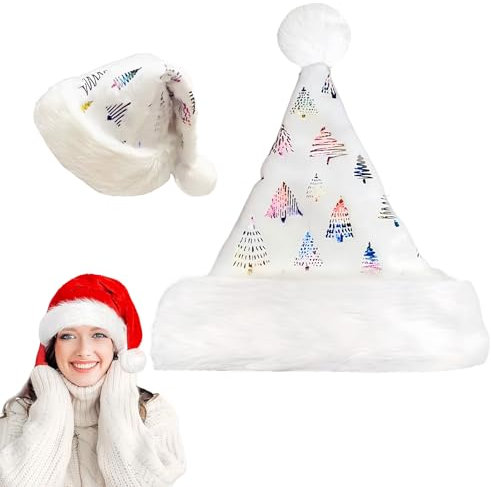 YAAVAAW Weißer Baum Weihnachtsmütze für Erwachsene Kinder,30 * 43cm Nikolausmütze Plüsche Weihnachtsmann Mütze,Warm Dicker Nikolaus Mütze Santa Clause Mütze für Männer Frauen Familie Weihnachtsfeier