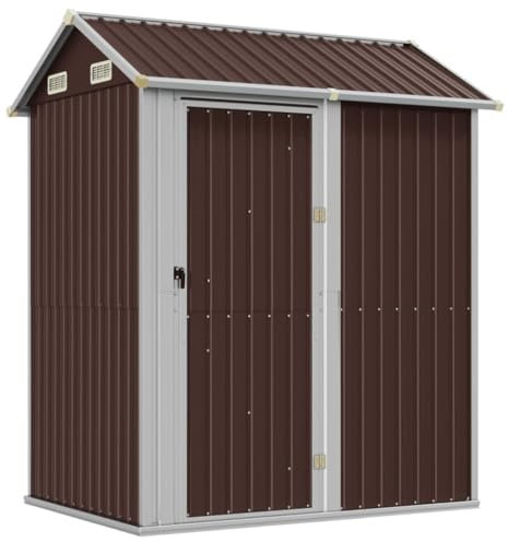 vidaXL Galvanised Steel Garden Shed - Brown Outdoor Storage Space with Door and Ventilation Holes - 192x152.5x237 cm
