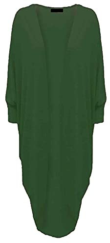 Fashion Mark Cardigan kimono à manches longues chauve-souris ouvert sur le devant uni pour femme, vert bouteille, Taille Unique