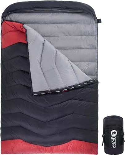 QEZER Daunenschlafsack für 2 Personen, Leichter und Warmer Daunen Doppel Schlafsack 3 Jahreszeiten für Camping, Rucksackreisen und Wandern Outdoor (Gelb)