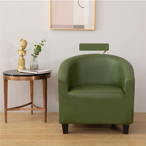 FANSU Leder Sesselschoner mit Armlehne Sesselbezug Stretch Sofabezug Husse Wasserdicht Sesselüberwurf Tub Chairs Sesselhussen für Clubsessel Loungesessel Cocktailsessel (Olivgrün)