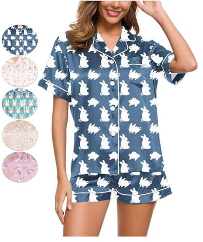 NPSMOPC Womens Rabbit Monkey Print 2 Piece Womens Roller Rabbit Pajamas Y2k Pajama Set Monkey Bunny Tiger Floral Pj Shorts (Rabbit-a,Large)