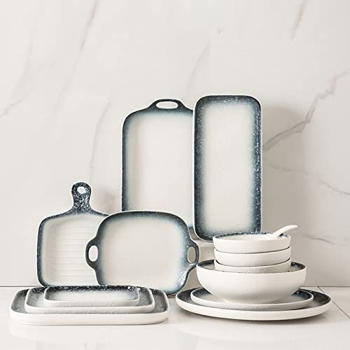 Juego de vajilla de cerámica, juego de vajilla de porcelana de 20 piezas con platos y tazones, juego de vajilla de cocina, juego de platos redondos y cuadrados