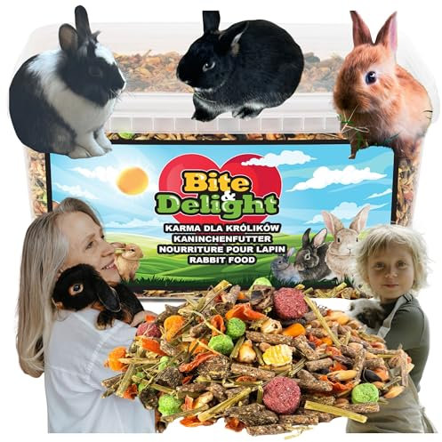 Bite & Delight Comida para conejos – cereales estructurales – Comida para conejos enanos – Promueve la digestión, sin azúcar ni cereales añadidos – Alimento estructural con hierbas – 2500 ml 1,5 kg