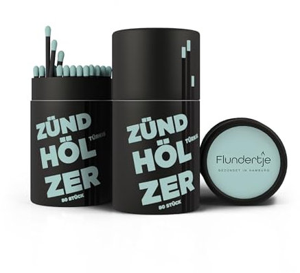 Flundertje Streichhölzer aus Hamburg - lang, 10cm, farbig - große Zündhölzer zum Anzünden von Kerzen oder als Kaminanzünder - schöne Streichholzschachtel als Dekoration oder Geschenk (3, Türkis)