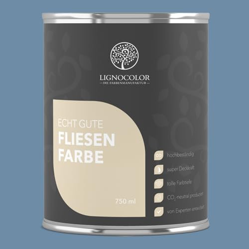 Lignocolor Fliesenfarbe matt | hochbeständige Farbe für Wand- & Bodenfliesen (Taubenblau matt, 750 ml) | hochdeckend für den Innenbereich