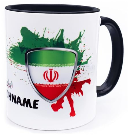 Iran Tasse mit Namen personalisiert Wappen iranische Flagge Fahnen Fanartikel Spruch Getränke Becher Geschenk Mann Frau Iraner Geburtstag Fussball ايران Produkte Cup mug Sport Keramik 330 ml