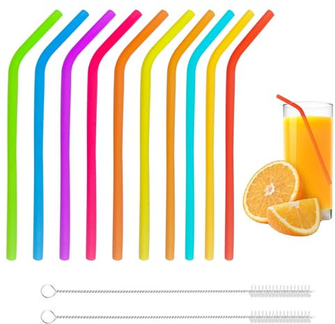 MOSTFUN 12 Pack Silicone Straws Reusable, Colourful Reusable Straws Drinking with 2 Cleaning Brushes, Silicone Drinking Straws BPA-Free 4PCS Slim Bent Straws and 6PCS Wide Bent Straws
