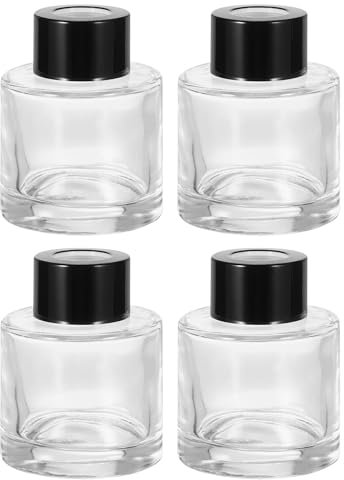 sourcing map 4 botellas difusoras de vidrio vacías de 50 ml, 2.6 x 2 pulgadas, recargables, accesorios de fragancia, contenedor de aromaterapia, para difusor de varillas de repuesto, bricolaje, hogar,