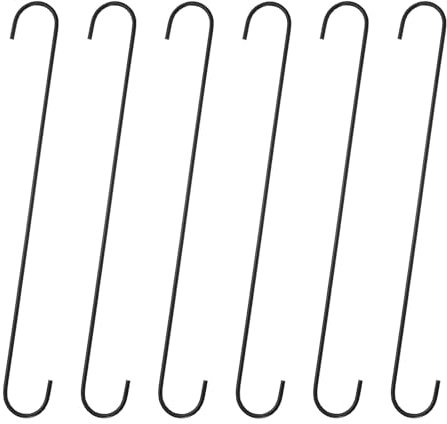 sourcing map 6pcs Long S Hooks 16 Inch Extra Long Metal S-Shaped Hanging Hooks High Manganese Steel S Hanger Storage Organizing Tool for Kitchen Garden Bathroom Garage Closet, Black