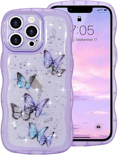 miyonsin Glitzer Hülle für iPhone 11 Pro, Durchsichtig Bling Glitter Schmetterling Stoßfeste Stoßstange Handyhülle für Frauen und Mädchen, Niedliche Glitzernde Schutzhülle für iPhone 11 Pro, Lila