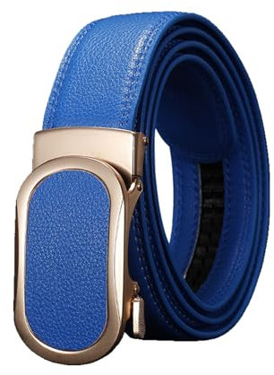 PYWJGZSX Herrengürtel, Mode Herrengürtel, Herrenlederkleid Gürtel, Verstellbarer Freizeitgürtel Mit Legierung Automatikschnalle Gürtel/Blue/130Cm/51.2''