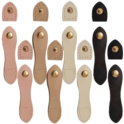 MIRKUZI Druckknöpfe Set mit 8 Leder-Druckknöpfen, Leder-Knöpfe genähte Taschen, Verschluss-Lederband, Häkel-Taschenverschluss, Leder-Druckknöpfe (Weiß, Rosa, Schwarz, Khaki)