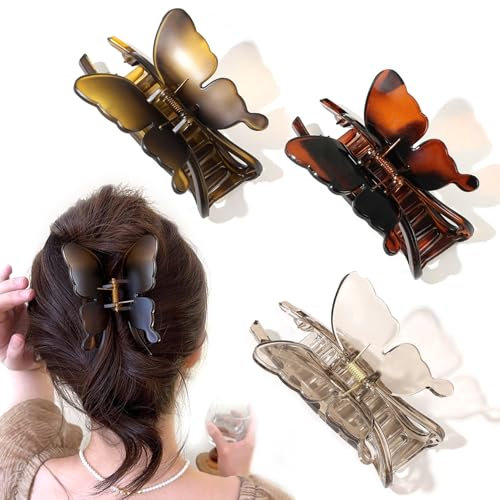 Uoocg 3 pinzas para el pelo con mariposa, pinza de garra grande, mate, acrílico, para mujer, accesorio para el cabello para niñas