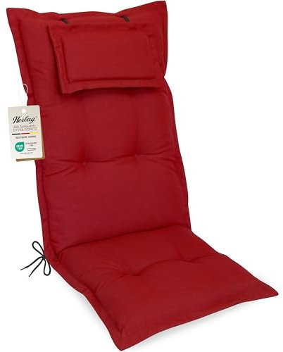 Herlag Hochlehner-Gartenstuhlauflage AVA Sun-Guard 123x50x9cm | UV-Schutz gegen Ausbleichen | Extra Dicke Sitzauflage 9 cm mit Kopfpolster | Polsterauflage Deluxe-Komfort | Öko Tex 100 | Rot