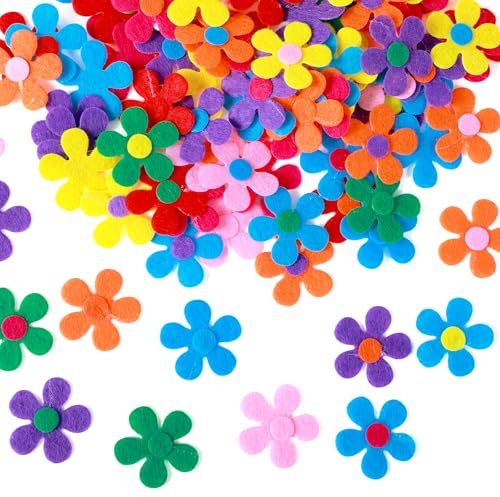 Sorcristy 27mm Filzblumen 100 Stück Fliz Blüten Blumen zum Basteln Bunte Streudeko Sommer Deko Blümchen Stoff Stoffblumen für DIY Handwerk Basteln Kunsthandwerk Grußkartenzubehör