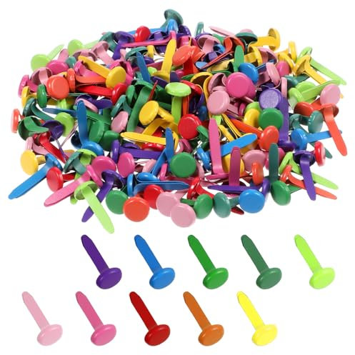 BOHUIZ 200 Stück Musterbeutelklammern, Rundkopfklammern usterklammern Metall Briefklammern Mini Bunte Brads Papier Verschlüsse für Schule Büro Kartenherstellung DIY Scrapbooking Handwerk