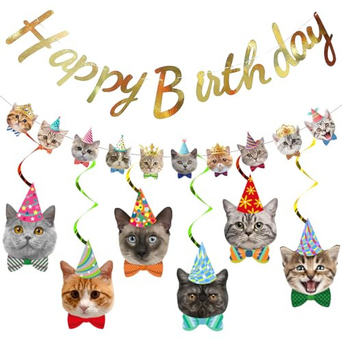 Katzen Geburtstag Deko, Wirbel Dekorationen,Party Deko für Katzen Thematische Partys