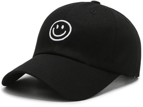 GWAWG Baseball Cap Damen Herren Gestickte Lächeln Cappy Frauen Sommer Verstellbar Basecap Kappe Leicht Atmungsaktiv Outdoor Freizeit Sport (DE/NL/SE/PL, Alphanumerisch, Einheitsgröße, Schwarz)