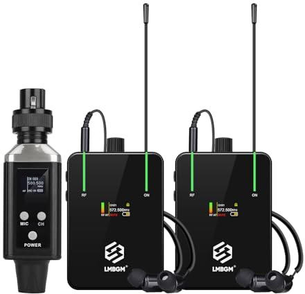 LMBGM AR9 UHF Mono - Monitor in-ear inalámbrico Pro System Transmisor y receptor de cinturón para estudio, rehabilitación de banda y rendimiento en vivo (AR9 Pro-2)