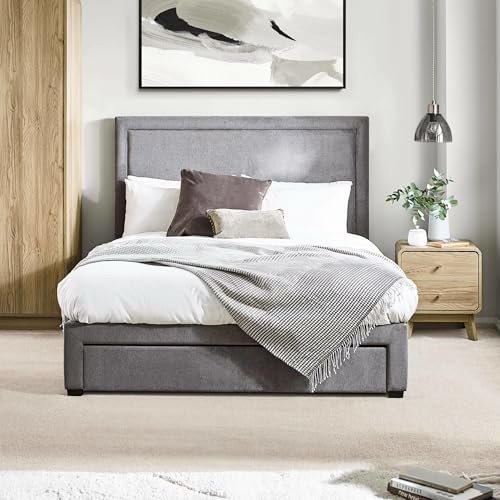 Julian Bowen Mayfair Storage Bed, 4 Drawer, King, Grey - W160.5 x D213cm | Modern Upholstered Kingsize Bed Frame, 150cm/5ft, No Box Spring Needed, Practical & Space-Saving, High Headboard