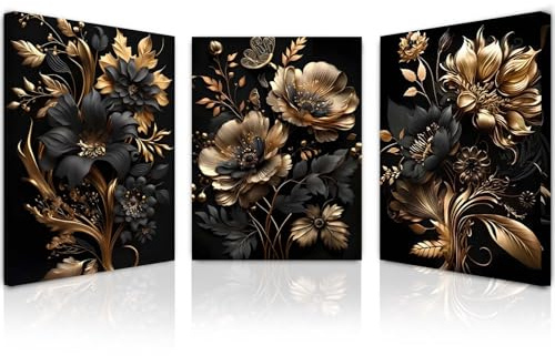 Leinwand Bilder Wanddeko – 3-teiliges Set mit Holzrahmen Haken, Kunstdruck Blumen-Design, moderne Wandbilder Wohnzimmer Bilder mit Rahmen Leinwand Wandbild 30×40 cm ideal für Wohn- Schlaf- Büroräume