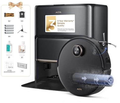 MOVA Z60 Ultra Roller Complete Robot Vacuum and Mop, 28,000Pa Suction, Roller Real-Time Flutting Self-Washing, Auto Carpet Shield, Extendable for Edge Cleaning, Anti-tangle DuoBrush, Care-Free Station | 28,000Pa, 3.14in Obstacle Crossing, AutoShield for Carpet Protection, Zero-Tangling Duobrush, Extendable Roller & Side Brush