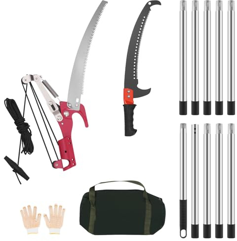0.8-4.26m-Einstellbare Länge Handsäge Baumsäge,Astsäge Teleskop,Gartensäge Teleskopsäge mit Tragetasche, 2 Klinge, Stangensäge für Astungsarbeiten und Baumpflege