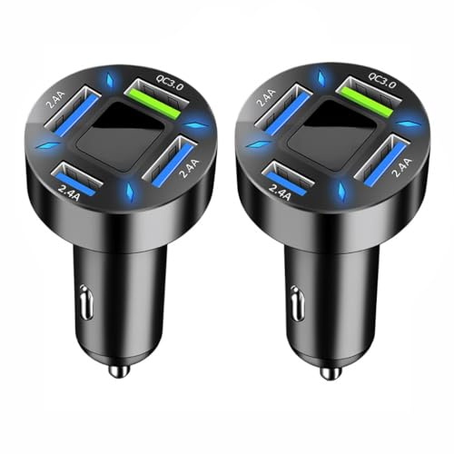 2PCS Auto Ladegerät 66W, Zigarettenanzünder USB Mit 4 Anschlüssen mit QC3.0 PD und LED Voltmeter, Auto USB Adapter Zigarettenanzünder Universell Kompatibel mit Smartphones, Tablets, Navigationsgeräte