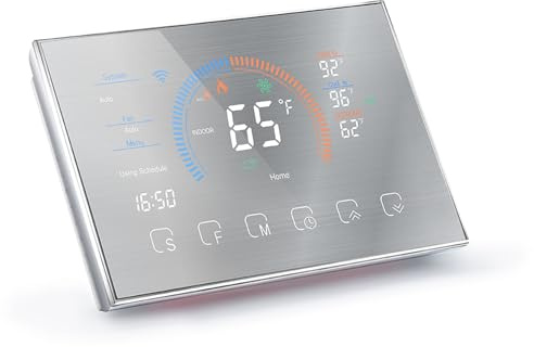 Sxhlseller Smart Thermostat, Smart Heat Pumpe Thermostat LCD -Farbanzeige mit Drahtadapter für Zuhause (gebürstetes Silber)